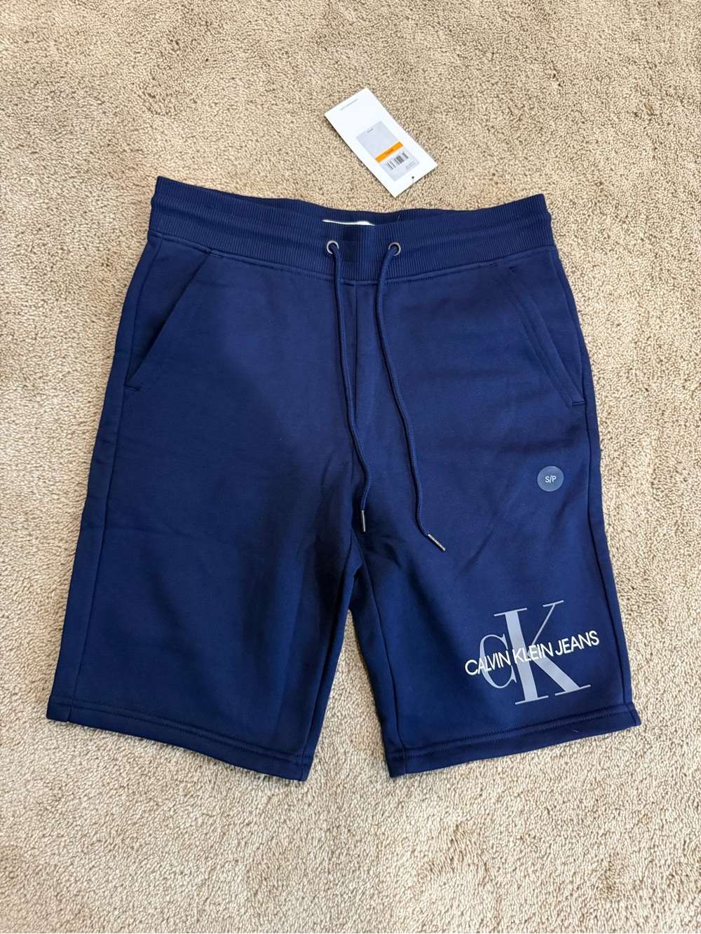 Calvin Klein Jeans Men's Navy Drawstring Logo Athletic Shorts